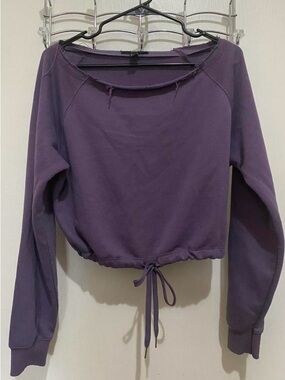Forever 21 Purple Cropped Drawstring Sweatshirt